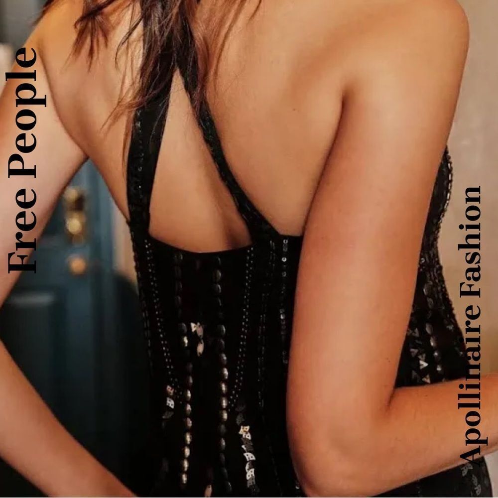 FREE PEOPLE ELA EMBELLISHED MINI DRESS TOP IN BLACK SMALL NWT - Picture 4 of 8
